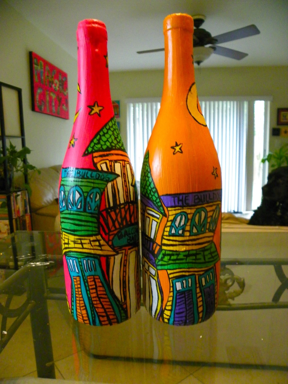 Painted Wine Bottle Centerpieces