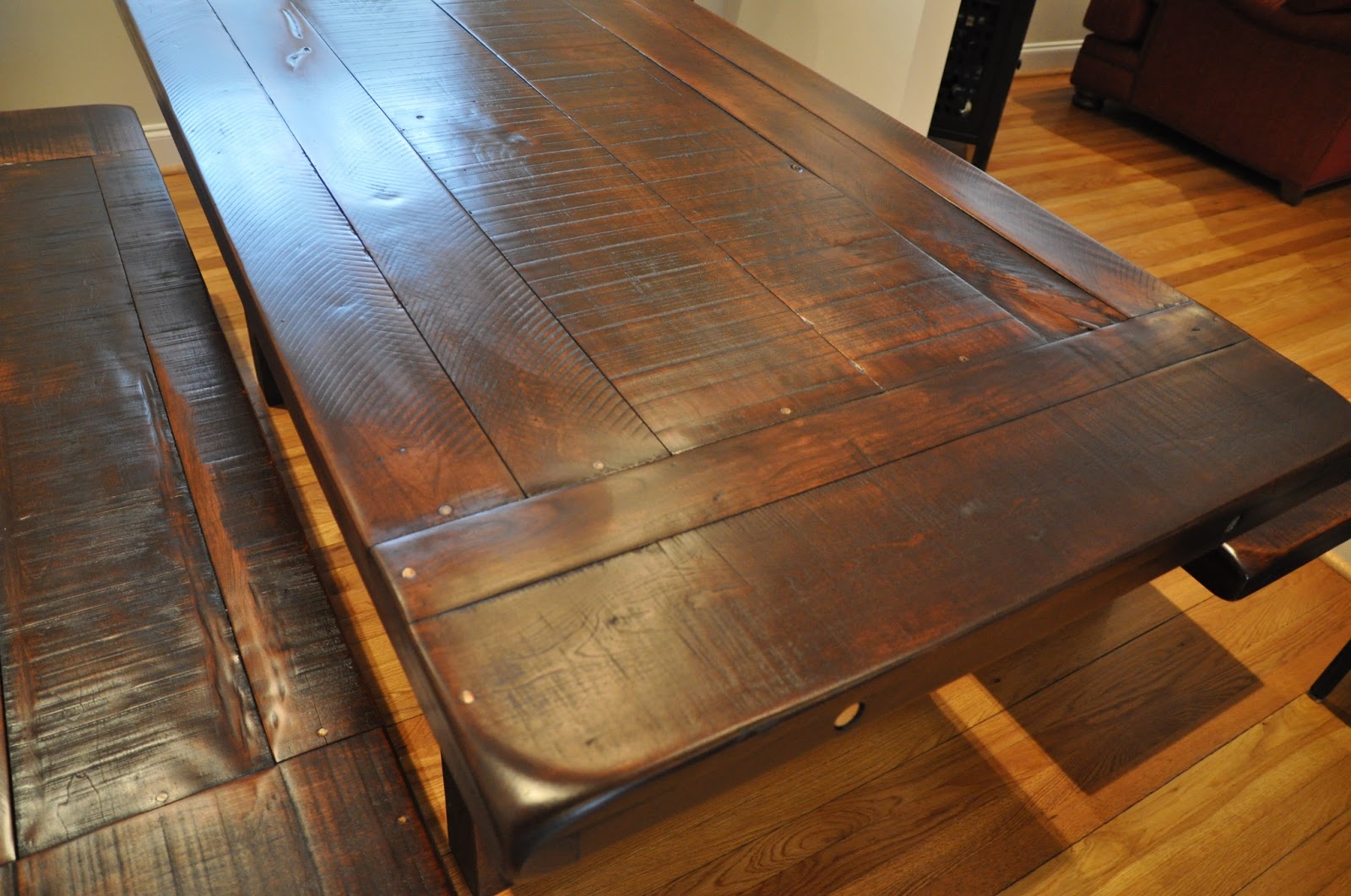 Rustic dining room table with bench