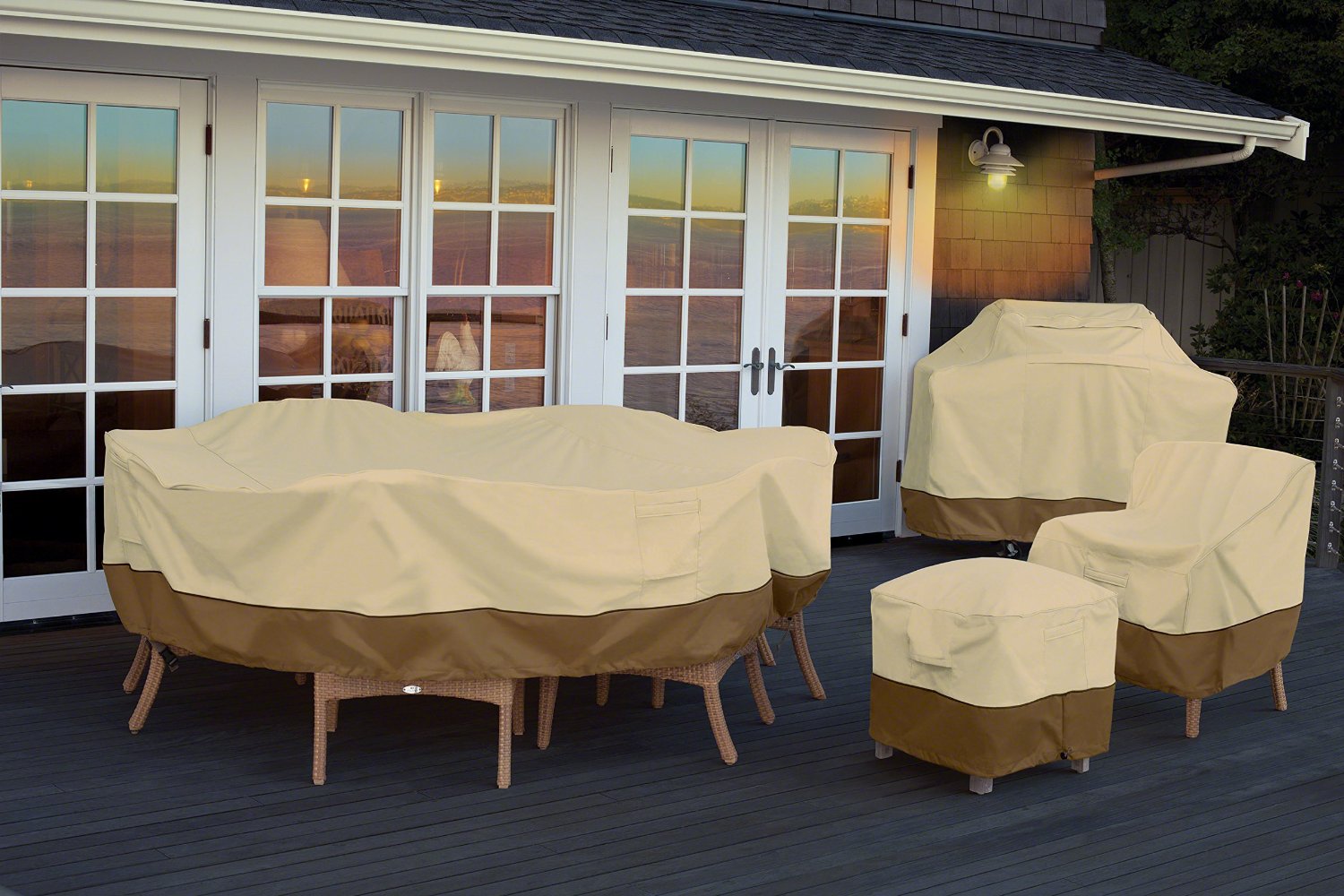 Classic Accessories Veranda Patio Table & Chair Set Cover 70932, Large, Pebble For Rectangular Or Oval Table Up To 108 Inches Long