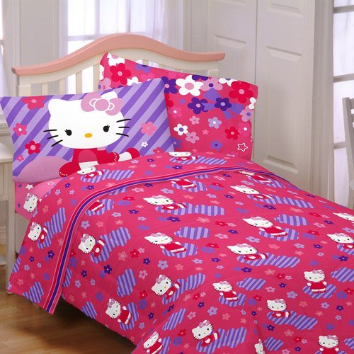 Hello Kitty Raining Flowers Twin Sheet Set Bedding