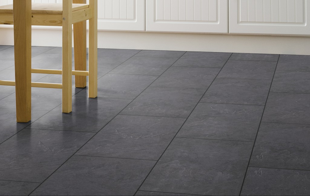 Black slate tile effect laminate flooring for kitchens