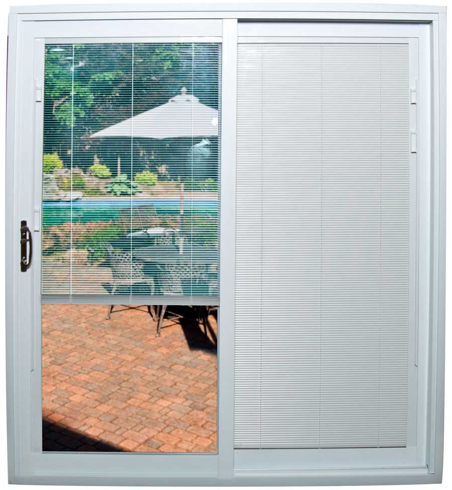 Sliding door with blinds inside