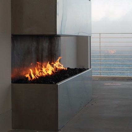 Modern Open Corner Fireplace Design Ideas