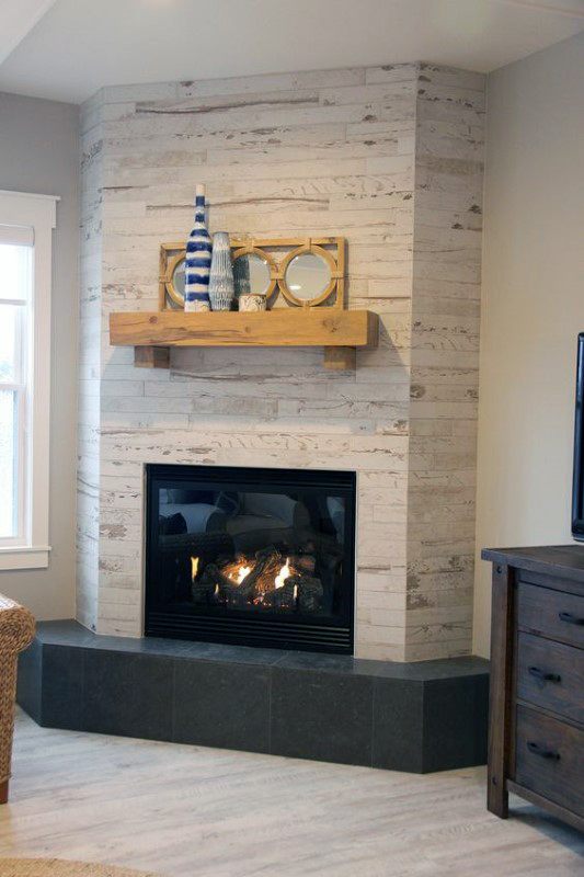 Tile corner fireplace design