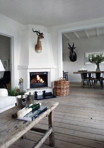 White corner fireplace design