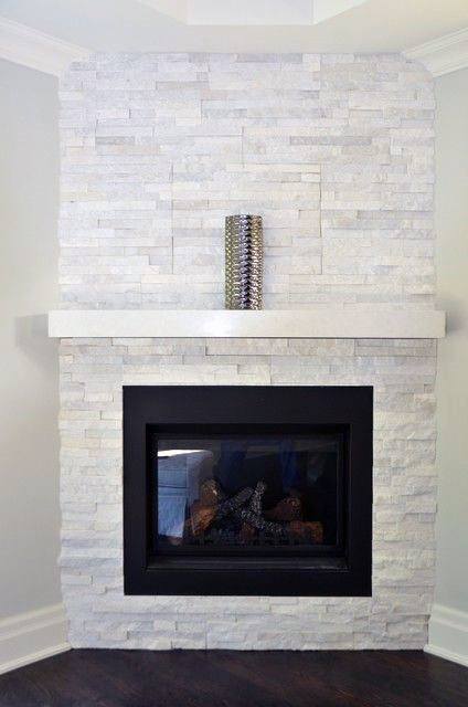 White stone corner fireplace design contemporary